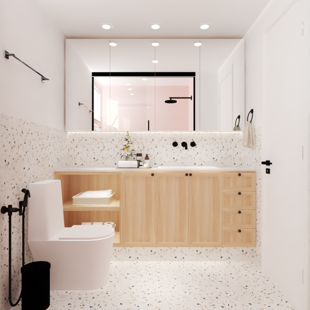 Banheiro clean moderno com piso de granilite